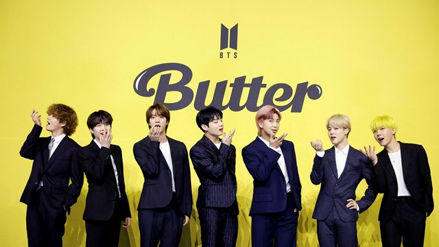 BTS trong buổi ra mắt single tiếng Anh 'Butter'. Ảnh: Reuters. BTS trong buổi ra mắt single tiếng Anh 'Butter'. Ảnh: Reuters.