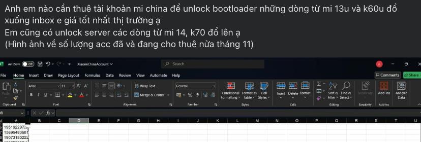 Một b&agrave;i đăng tr&ecirc;n MXH về dịch vụ cho thu&ecirc; t&agrave;i khoản mở kh&oacute;a bootloader &nbsp;