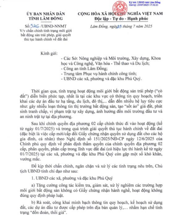 L&#226;m Đồng chấn chỉnh t&#236;nh trạng g&#226;y nhiễu loạn thị trường, tạo &#39;sốt ảo&#39; gi&#225; đất - Ảnh 1