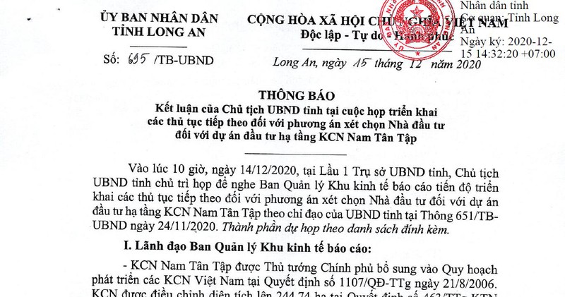Quyết định “chọn mặt gửi vàng” của UBND tỉnh Long An với Dự án Nam Tân Tập được đánh giá là đúng luật, phù hợp thực tế Quyết định “chọn mặt gửi vàng” của UBND tỉnh Long An với Dự án Nam Tân Tập được đánh giá là đúng luật, phù hợp thực tế