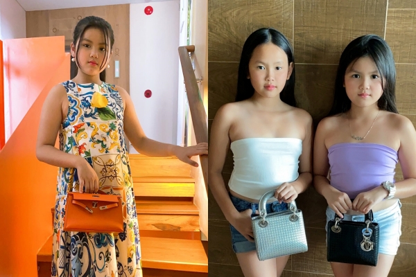 Các con gái của Phương Lê dù còn nhỏ nhưng cũng đã sở hữu bộ sưu tập túi xách hàng hiệu.