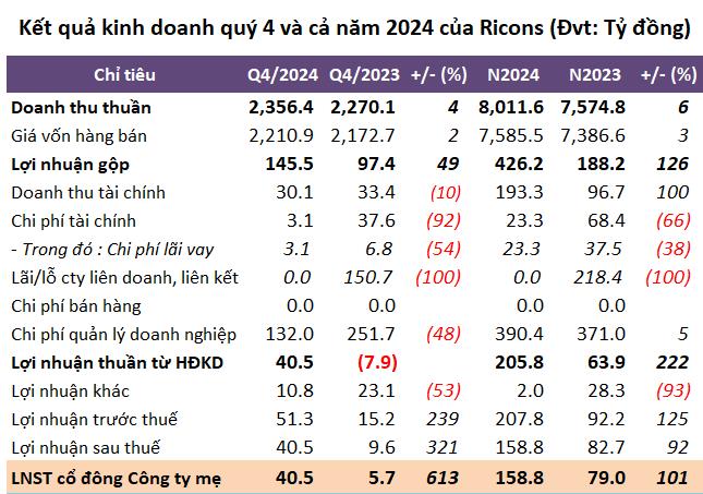 Lợi nhuận Ricons năm 2024 tăng gấp đ&#244;i, cao nhất trong 3 năm qua - Ảnh 1