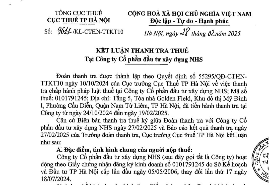 Chủ đầu tư dự &#225;n nh&#224; ở x&#227; hội Trung Văn - NHS Group bị truy thu v&#224; xử phạt hơn 13 tỷ đồng do vi phạm thuế - Ảnh 1