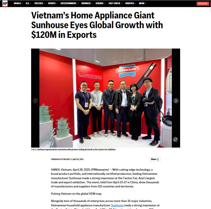 AP News đưa tin về Sunhouse. Ảnh: Sunhouse cung cấp. AP News đưa tin về Sunhouse. Ảnh: Sunhouse cung cấp.