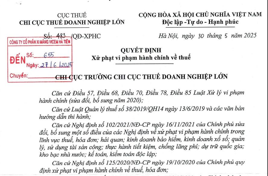 Quyết định xử phạt vi phạm hành chính về thuế do Chi cục Thuế Doanh nghiệp lớn bán hành. Quyết định xử phạt vi phạm hành chính về thuế do Chi cục Thuế Doanh nghiệp lớn bán hành.