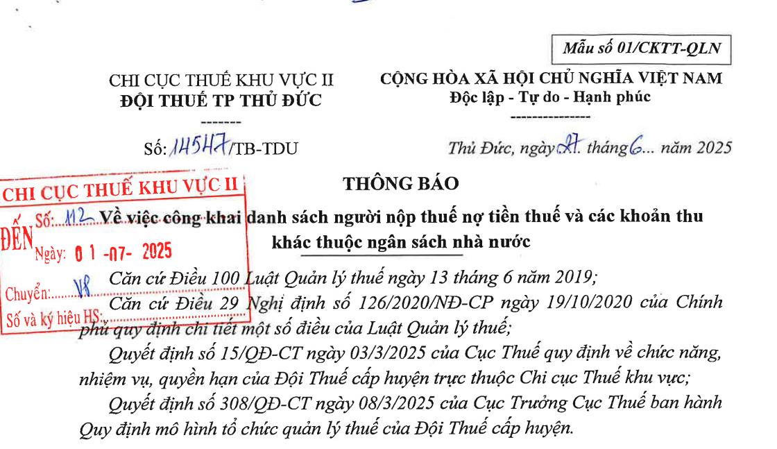 Chi cục Thuế Khu vực II thông báo về việc công khai danh sách người nộp thuế nợ tiền thuế và các khoản thu khác thuộc ngân sách nhà nước. Chi cục Thuế Khu vực II thông báo về việc công khai danh sách người nộp thuế nợ tiền thuế và các khoản thu khác thuộc ngân sách nhà nước.
