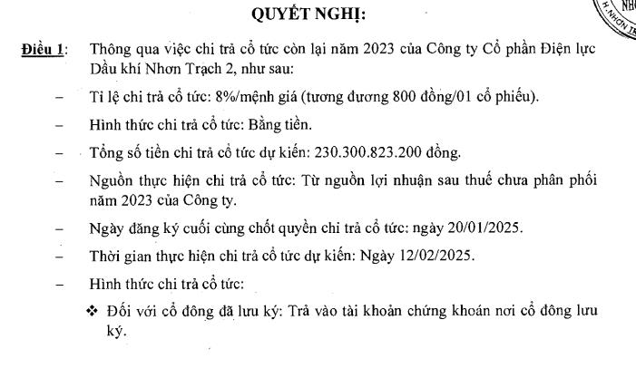 Cổ đ&#244;ng của Điện lực Dầu kh&#237; Nhơn Trạch 2 (NT2) sắp nhận được hơn 230 tỷ đồng tiền trả cổ tức - Ảnh 1