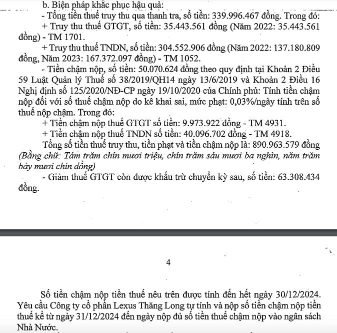 C&#244;ng ty Lexus Thăng Long bị phạt v&#224; truy thu thuế hơn 890 triệu đồng do vi phạm thuế - Ảnh 4