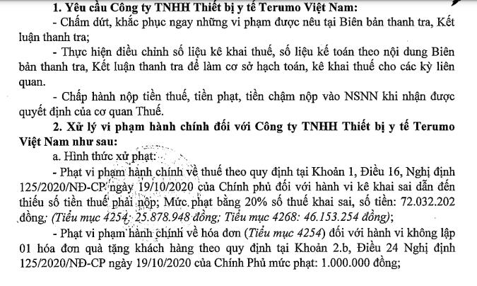 Vi phạm thuế, Thiết bị y tế Terumo Việt Nam bị phạt, truy thu thuế hơn 520 triệu đồng - Ảnh 4