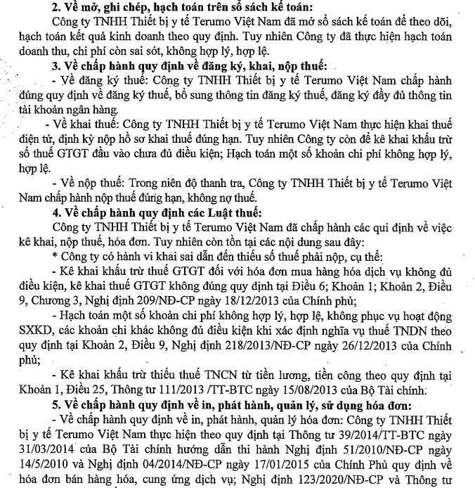 Vi phạm thuế, Thiết bị y tế Terumo Việt Nam bị phạt, truy thu thuế hơn 520 triệu đồng - Ảnh 2