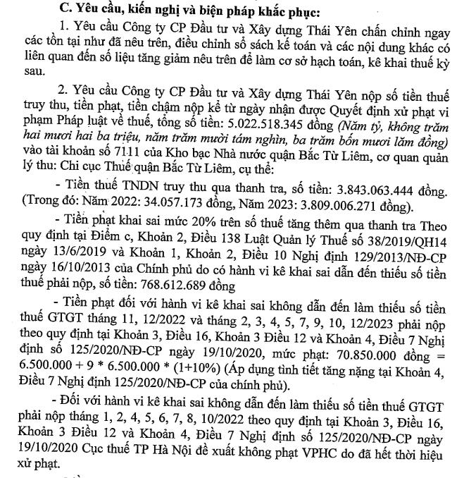 C&#244;ng ty Đầu tư v&#224; X&#226;y dựng Th&#225;i Y&#234;n bị truy thu, phạt vi phạm thuế hơn 5 tỷ đồng - Ảnh 3