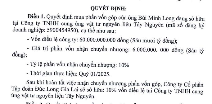 Đức Long Gia Lai (DLG) dự chi 6 tỷ đồng mua lại 10% vốn chuyển nhượng của c&#244;ng ty li&#234;n kết từng tho&#225;i vốn  - Ảnh 1