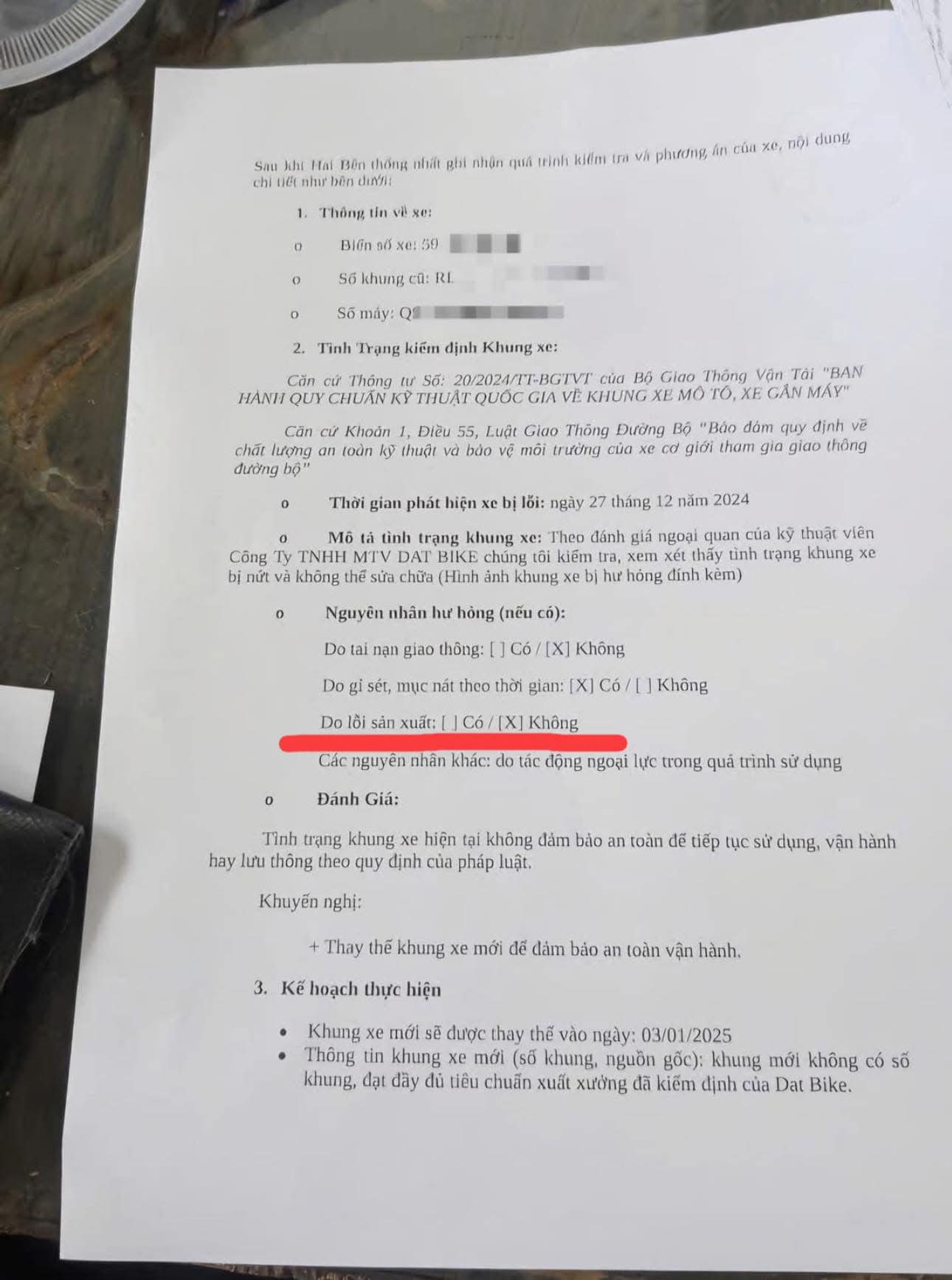 Người d&#249;ng phản &#225;nh xe Dat Bike đi chưa được một năm đ&#227; gỉ, nứt khung sườn; h&#227;ng thay lại mới nhưng kh&#244;ng c&#243; số khung - Ảnh 1