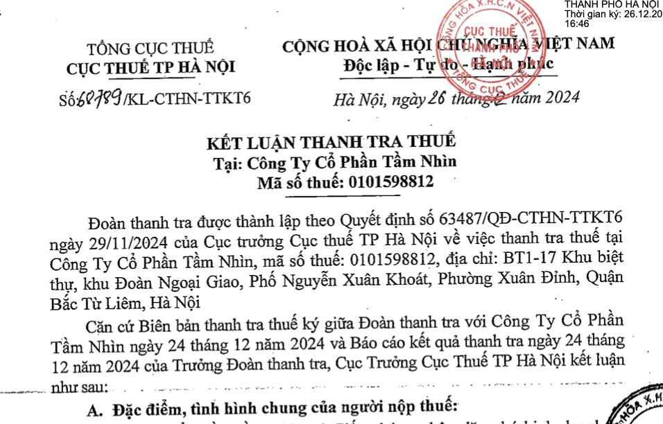 Vi phạm thuế, C&#244;ng ty cổ phần Tầm Nh&#236;n bị phạt, truy thu hơn 265 triệu đồng - Ảnh 1