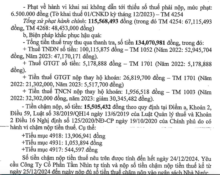 Vi phạm thuế, C&#244;ng ty cổ phần Tầm Nh&#236;n bị phạt, truy thu hơn 265 triệu đồng - Ảnh 4