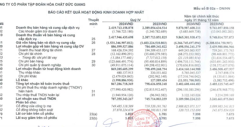 H&#243;a chất Đức Giang (DGC) b&#225;o l&#227;i qu&#253; IV/2024 tăng nhẹ, c&#243; hơn 10.500 tỷ đồng tiền đầu tư t&#224;i ch&#237;nh ngắn hạn - Ảnh 1