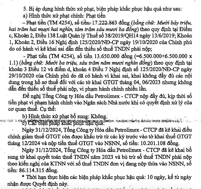 L&#227;i sau thuế 2024 giảm mạnh, C&#244;ng ty Ho&#225; dầu Petrolimex (PLC) bị phạt thuế - Ảnh 1