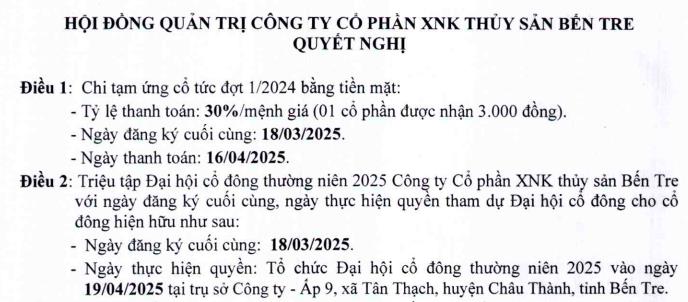 L&#227;i sau thuế năm 2024 tăng 28%, c&#244;ng ty thủy sản n&#224;y dự chi hơn 35 tỷ đồng để trả cổ tức  - Ảnh 1