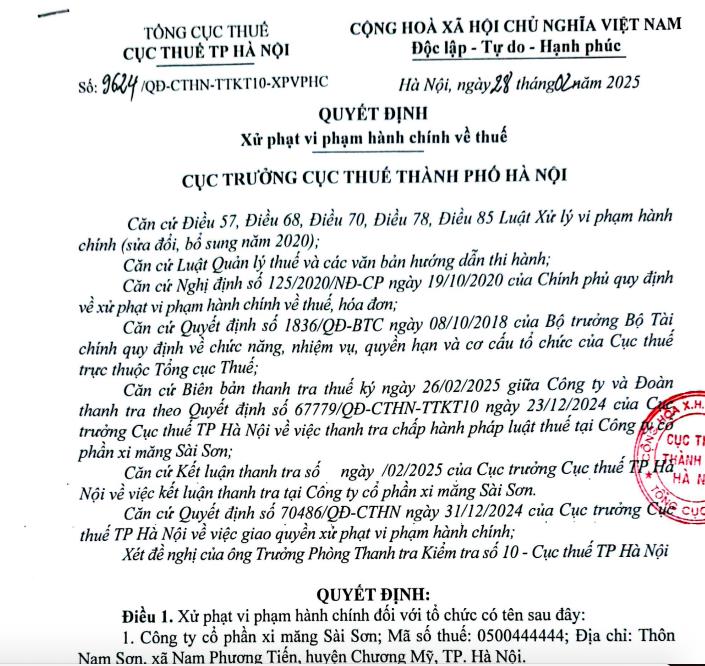 Xi măng S&#224;i Sơn (SCJ): L&#227;i năm 2024 tăng ấn tượng, vừa bị phạt v&#224; truy thu thuế gần 2,1 tỷ đồng - Ảnh 1