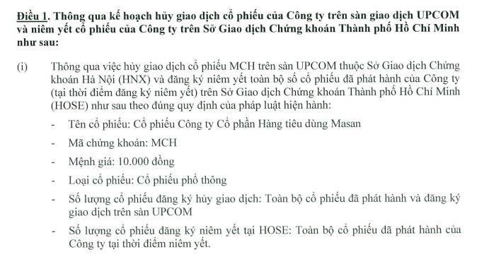 Cổ đ&#244;ng Masan Consumer (MCH) th&#244;ng qua hủy đăng k&#253; giao dịch UPCOM, quyết t&#226;m ni&#234;m yết tr&#234;n s&#224;n HOSE - Ảnh 1