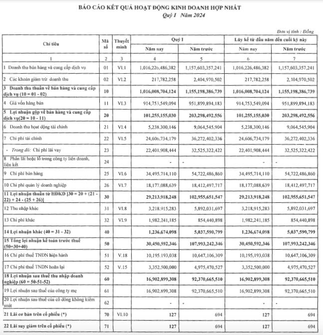 Gi&#225; xuất khẩu giảm, l&#227;i sau thuế qu&#253; I/2024 của C&#244;ng ty Nam Việt (ANV) sụt mạnh tới 82% - Ảnh 1