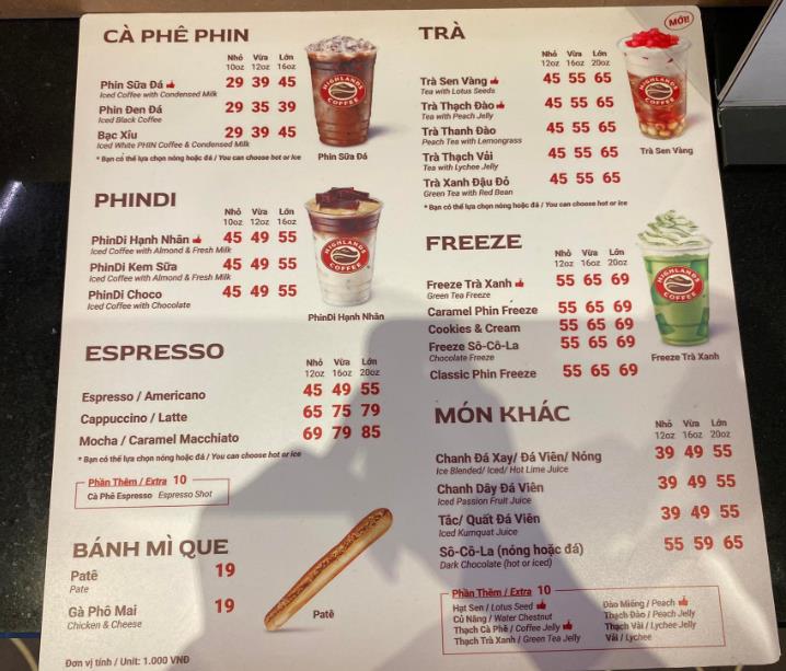 Menu c&aacute;c sản phẩm của Highlands Coffee được điều chỉnh tăng nhẹ khoảng 6.000&nbsp; - 10.0000 đồng/cốc.