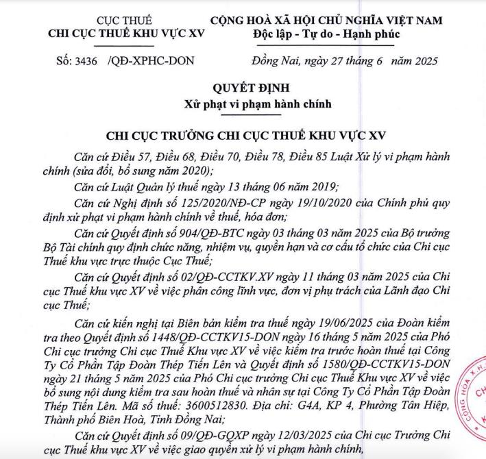Kê khai thuế sai, Thép Tiến Lên (TLH) bị phạt gần 90 triệu đồng - Ảnh 1 Kê khai thuế sai, Thép Tiến Lên (TLH) bị phạt gần 90 triệu đồng - Ảnh 1