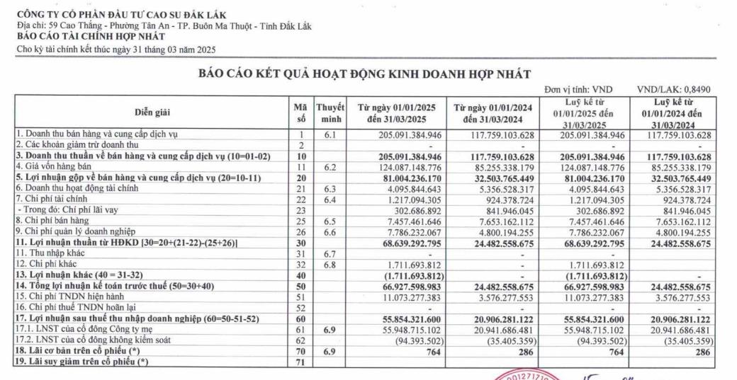Đầu tư Cao su Đắk Lắk (DRI) sắp chi hơn 36 tỷ đồng để trả cổ tức còn lại năm 2024 - Ảnh 1 Đầu tư Cao su Đắk Lắk (DRI) sắp chi hơn 36 tỷ đồng để trả cổ tức còn lại năm 2024 - Ảnh 1