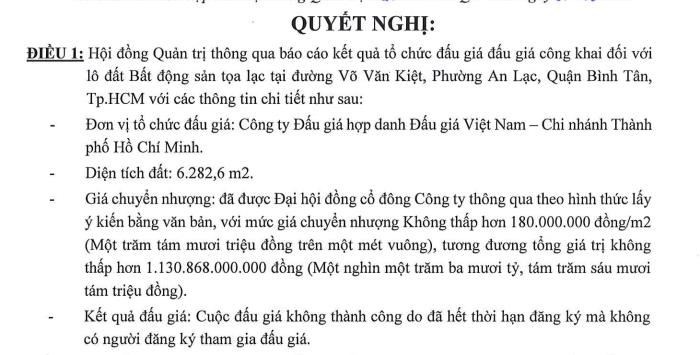 Haxaco (HAX) đấu giá 'bất thành' khu đất gần 6.300m2 trên đường Võ Văn Kiệt - Ảnh 1 Haxaco (HAX) đấu giá 'bất thành' khu đất gần 6.300m2 trên đường Võ Văn Kiệt - Ảnh 1