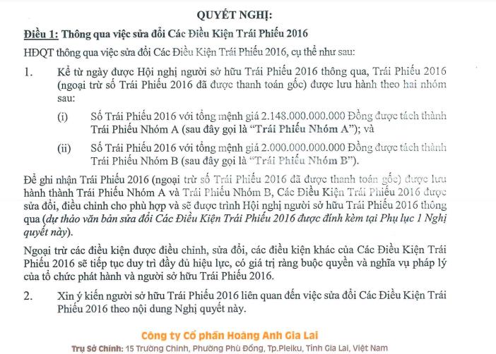 Ho&#224;ng Anh Gia Lai (HAG) ra nghị quyết sửa đổi điều kiện l&#244; tr&#225;i phiếu năm 2016 hơn 4.000 tỷ đồng - Ảnh 1