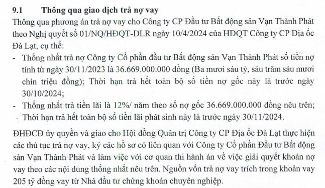 ĐHĐCĐ C&#244;ng ty Địa ốc Đ&#224; Lạt (DLR): Th&#244;ng qua vay 205 tỷ đồng để tăng vốn chủ sở hữu, l&#234;n phương &#225;n trả nợ vay - Ảnh 3