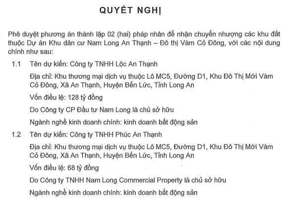 C&#244;ng ty Đầu tư Nam Long (NLG) th&#224;nh lập 2 c&#244;ng ty con để nhận chuyển nhượng khu đất thuộc dự &#225;n khu đ&#244; thị V&#224;m Cỏ Đ&#244;ng - Ảnh 1