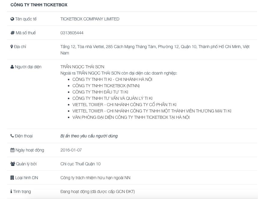Hiện &ocirc;ng Trần Ngọc Th&aacute;i Sơn vẫn l&agrave; người đại diện ph&aacute;p luật của C&ocirc;ng ty TNHH Ticketbox.