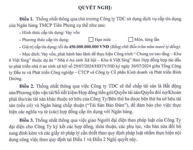 C&#244;ng ty Kinh doanh v&#224; Ph&#225;t triển B&#236;nh Dương (TDC) muốn vay 450 tỷ đồng để đầu tư dự &#225;n nh&#224; ở an sinh x&#227; hội - Ảnh 1