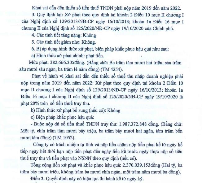 Vi phạm h&#224;nh ch&#237;nh về thuế, Sonadezi Long Th&#224;nh (SZL) bị phạt  v&#224; truy thu h&#224;ng tỷ đồng - Ảnh 1