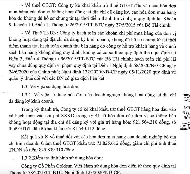 Vướng nhiều sai phạm, C&#244;ng ty Goldsun Việt Nam bị Cục thuế H&#224; Nội phạt, truy thu thuế hơn 108 triệu đồng, y&#234;u cầu giảm lỗ 69 tỷ - Ảnh 2