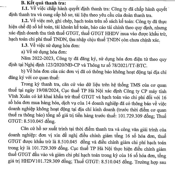 Vướng h&#224;ng loạt vi phạm về thuế, C&#244;ng ty M&#225;y tĩnh Vĩnh Xu&#226;n bị phạt v&#224; truy thu thuế hơn 330 triệu đồng - Ảnh 2