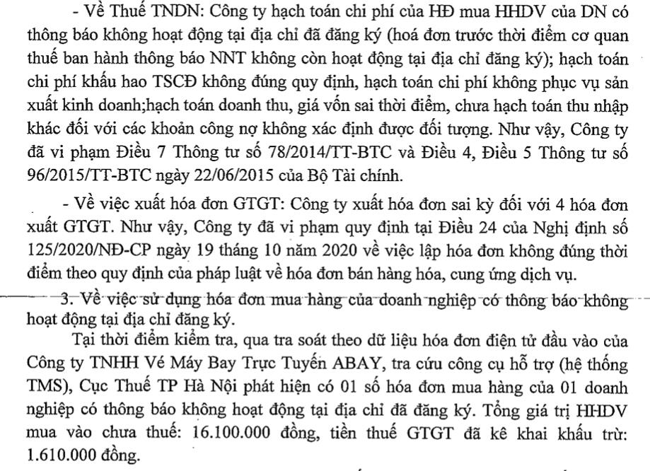 Sau thanh tra, c&#244;ng ty v&#233; m&#225;y bay trực tuyến ABAY bị phạt v&#224; truy thu hơn 1,3 tỷ đồng tiền thuế - Ảnh 3