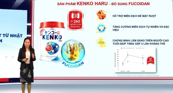 ThS. Tạ Thanh Huyền, đại diện Vinamilk, tr&igrave;nh b&agrave;y về sản phẩm mới Kenko Haru được bổ sung Fucoidan