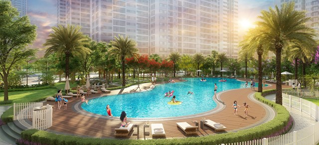 Bể bơi theo phong c&aacute;ch resort trong ốc đảo xanh Imperia Smart City