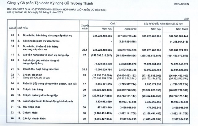 Gỗ Trường Th&#224;nh (TTF) qu&#253; I/2023 lỗ luỹ kế l&#234;n tới hơn 3.000 tỷ đồng - Ảnh 1