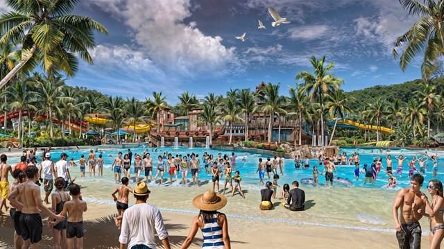 C&ocirc;ng vi&ecirc;n nước chủ đề quy m&ocirc; 19ha &ndash; tr&aacute;i tim giải tr&iacute; s&ocirc;i động của to&agrave;n dự &aacute;n. (Ảnh phối cảnh minh họa: Sun Property) &nbsp;
