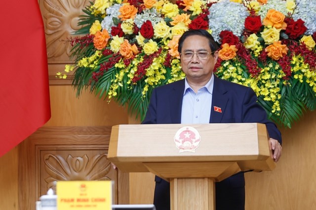 Thủ tướng Ch&iacute;nh Phủ Phạm Minh Ch&iacute;nh ph&aacute;t biểu tại buổi l&agrave;m việc.