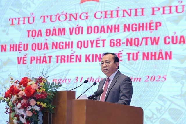 Thứ trưởng Bộ T&agrave;i ch&iacute;nh L&ecirc; Tấn Cận tr&igrave;nh b&agrave;y b&aacute;o c&aacute;o về t&igrave;nh h&igrave;nh ph&aacute;t triển kinh tế tư nh&acirc;n. (Ảnh: VGP)