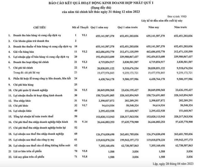 Kết quả kinh doanh qu&yacute; I/2023 của HAH