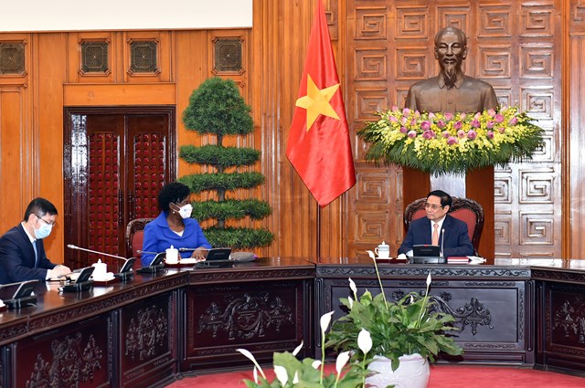 Thủ tướng Ch&iacute;nh phủ Phạm Minh Ch&iacute;nh tiếp b&agrave; Victoria Kwakwa