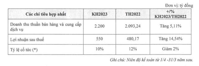 Mục ti&ecirc;u kinh doanh năm 2023 của TCH.