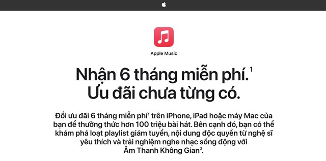 Trang Apple Music ch&iacute;nh thức x&aacute;c nhận tặng 6 th&aacute;ng miễn ph&iacute; cho người d&ugrave;ng mới.
