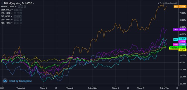 Bất chấp lợi nhuận giảm mạnh, một loạt cổ phiếu bất động sản “đ&#236;nh đ&#225;m” vẫn tăng mạnh, vượt trội thị trường chung - Ảnh 1