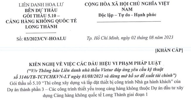 Li&#234;n danh Hoa Lư khiếu nại khi chỉ c&#243; duy nhất Vietur lọt v&#242;ng kỹ thuật g&#243;i thầu 35.000 tỷ của s&#226;n bay Long Th&#224;nh - Ảnh 1